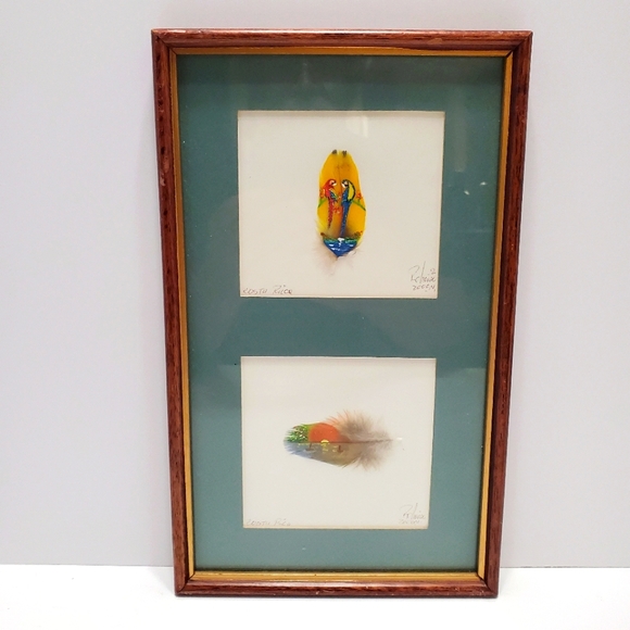 Original Feather Oil Paintings Artist: Roboide 2000 Parrots and Tropical Sunset - Picture 1 of 10